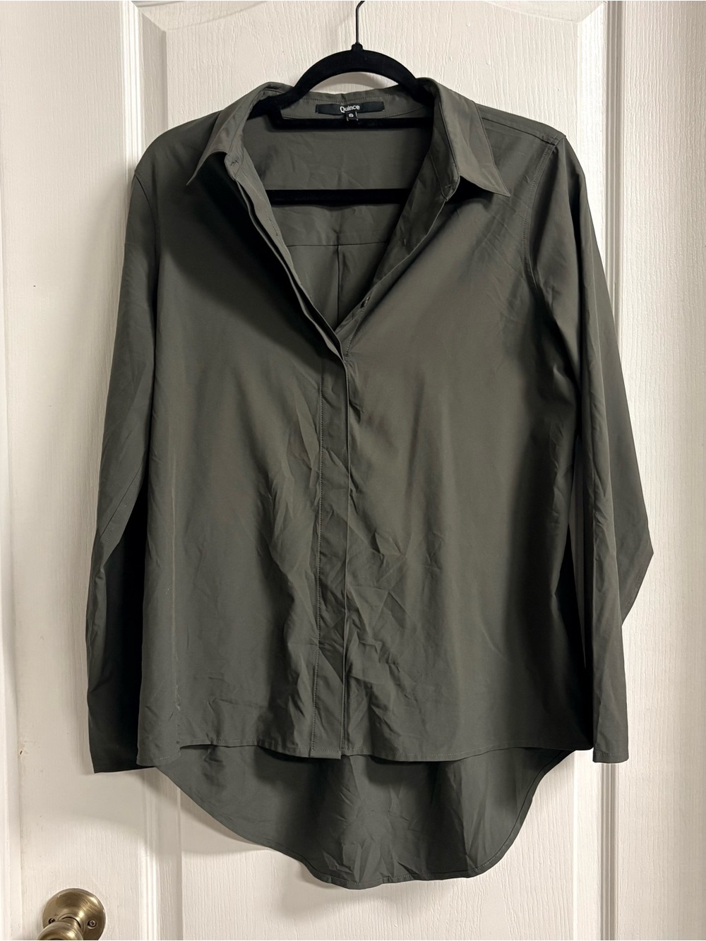 Quince Olive Green Button-Front Women's Shirt